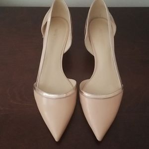 New! Beige Leather kitten heel points